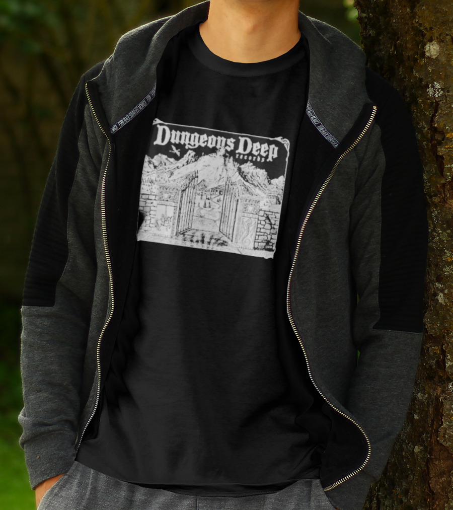 Dungeons Deep Records Fantasy Mountain Gate Adventure Scenic Landscape T-Shirt