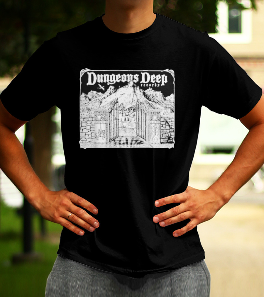Dungeons Deep Records Fantasy Mountain Gate Adventure Scenic Landscape T-Shirt