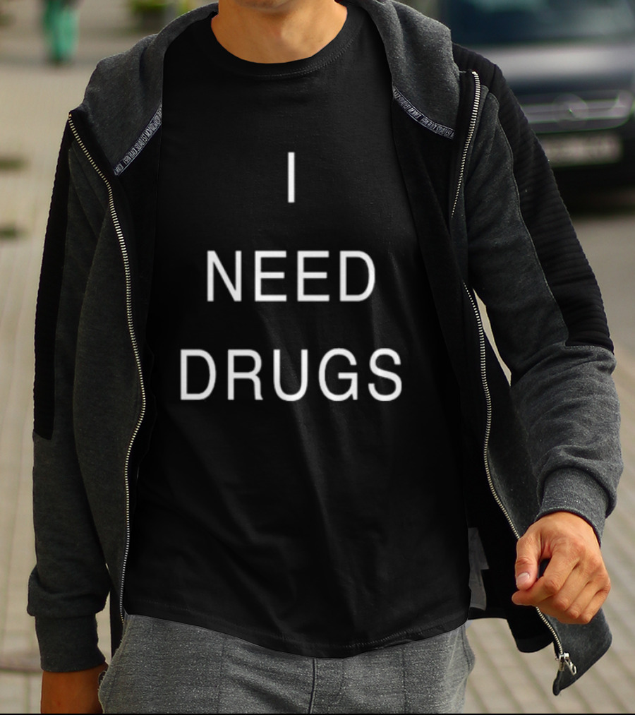 Necro I Need Drugs White Text Statement T-Shirt