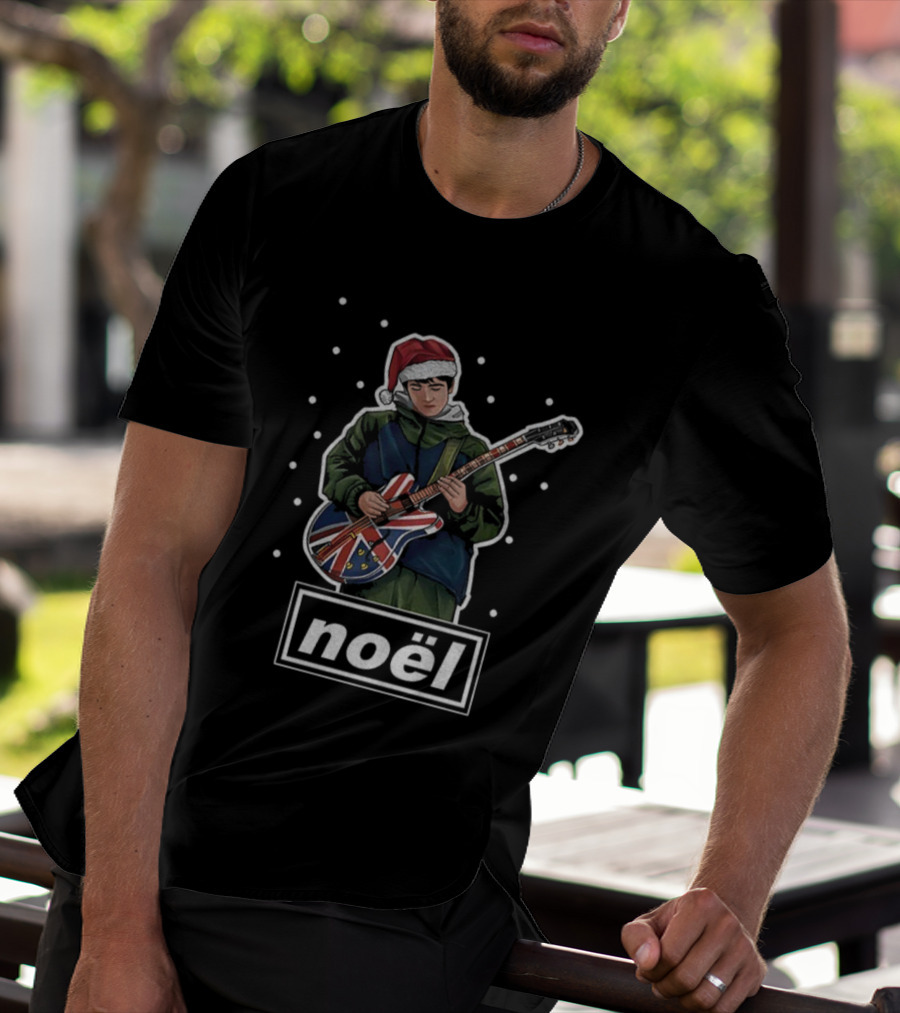 Noel Gallagher Santa Hat Union Jack Guitar Oasis Merry Christmas T-Shirt
