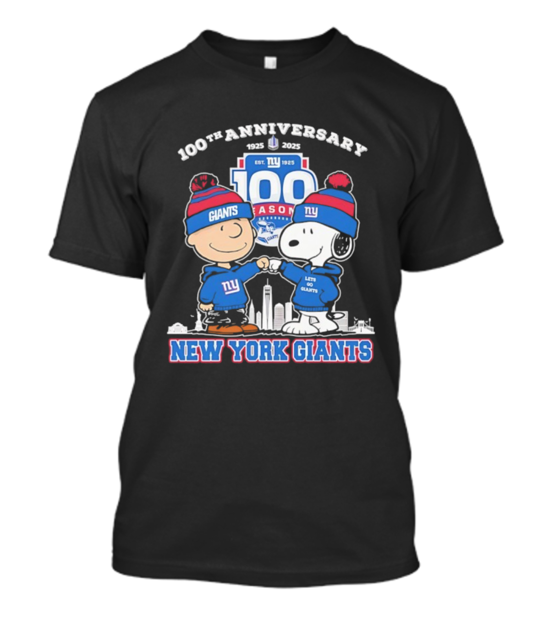 Snoopy And Charlie Brown New York Giants 100th Anniversary 1925 To 2025 T-Shirt