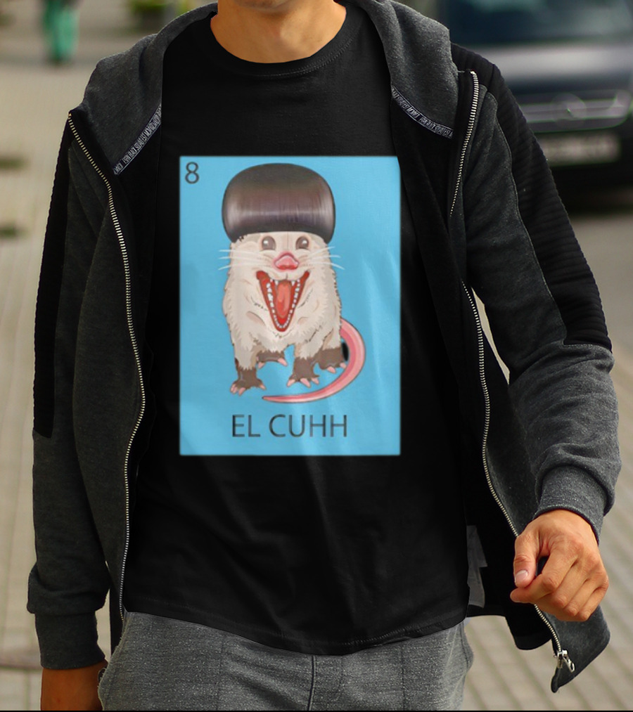 Takuache Loteria El Cuhh Card Number 8 Possum Art Cartoon Style T-Shirt