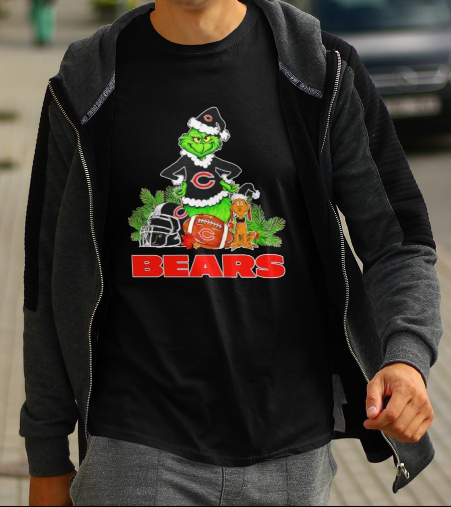 Chicago Bears Christmas Grinch Max Holiday Helmet T-Shirt