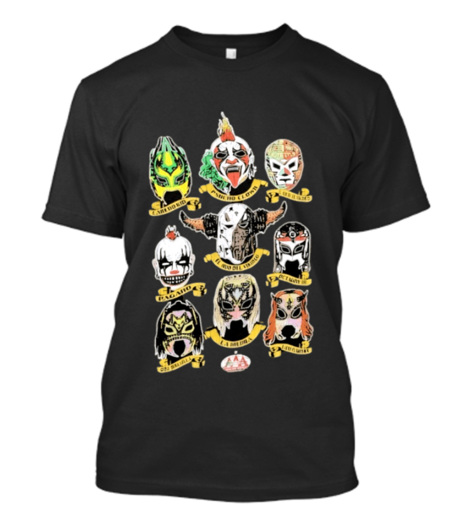 AAA Luchadores Masks El Hijo Del Tirantes La Hiedra Pentagón Jr Psycho Clown T-Shirt