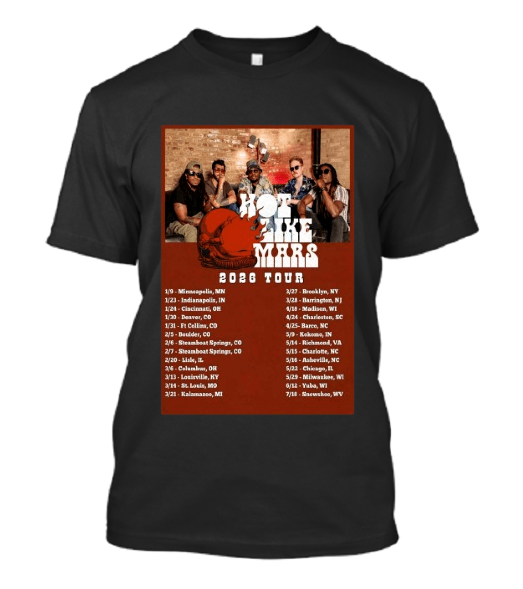 Hot Like Mars 2026 Tour Minneapolis Denver Brooklyn Concert Dates T-Shirt