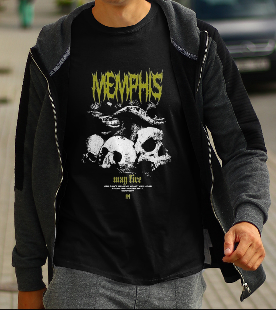 Memphis May Fire Yellow Text Skulls And Snake T-Shirt