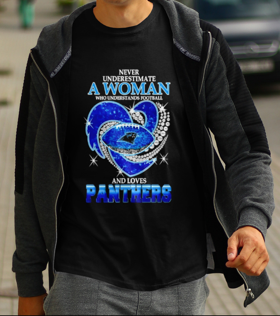 Never Underestimate A Woman Who Understands Football And Loves Panthers Heart T-Shirt