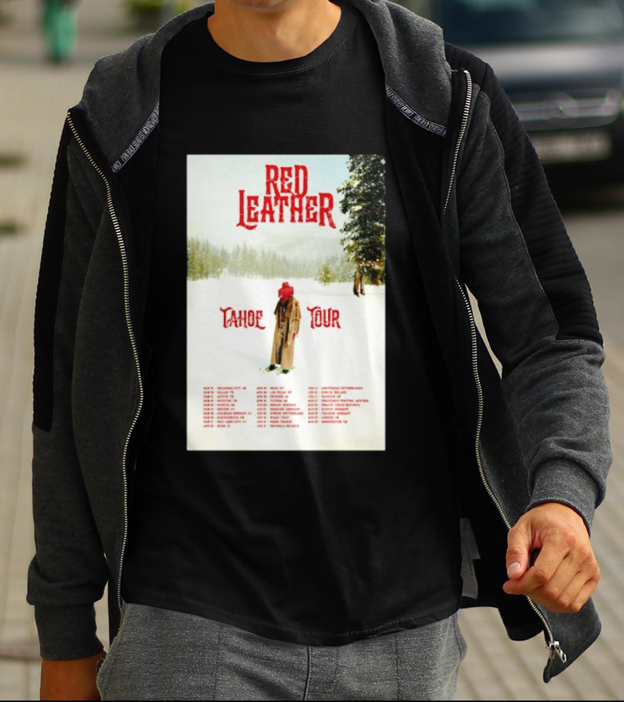 Red Leather Tahoe Tour 2026 Dates Red Hat Snowy Scenery T-Shirt