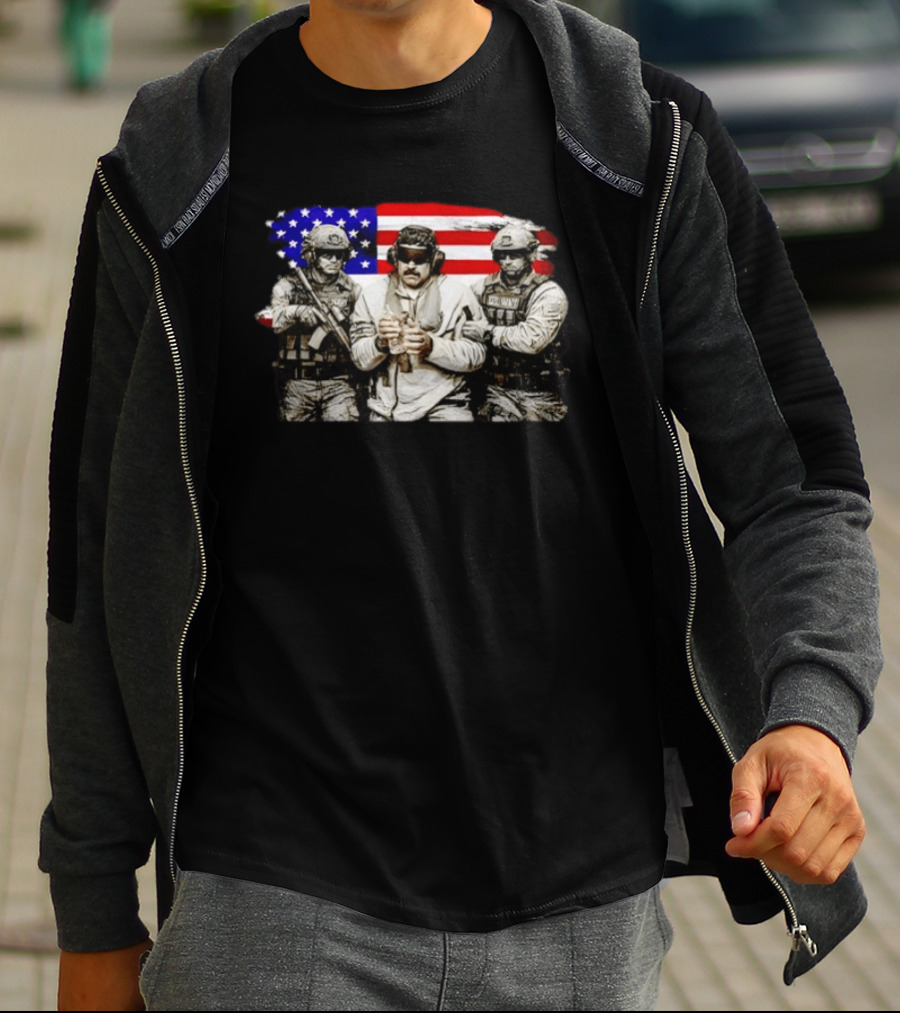 Venezuela Libre Captured Live Maduro Venezuelan Freedom Protest American Flag Military T-Shirt