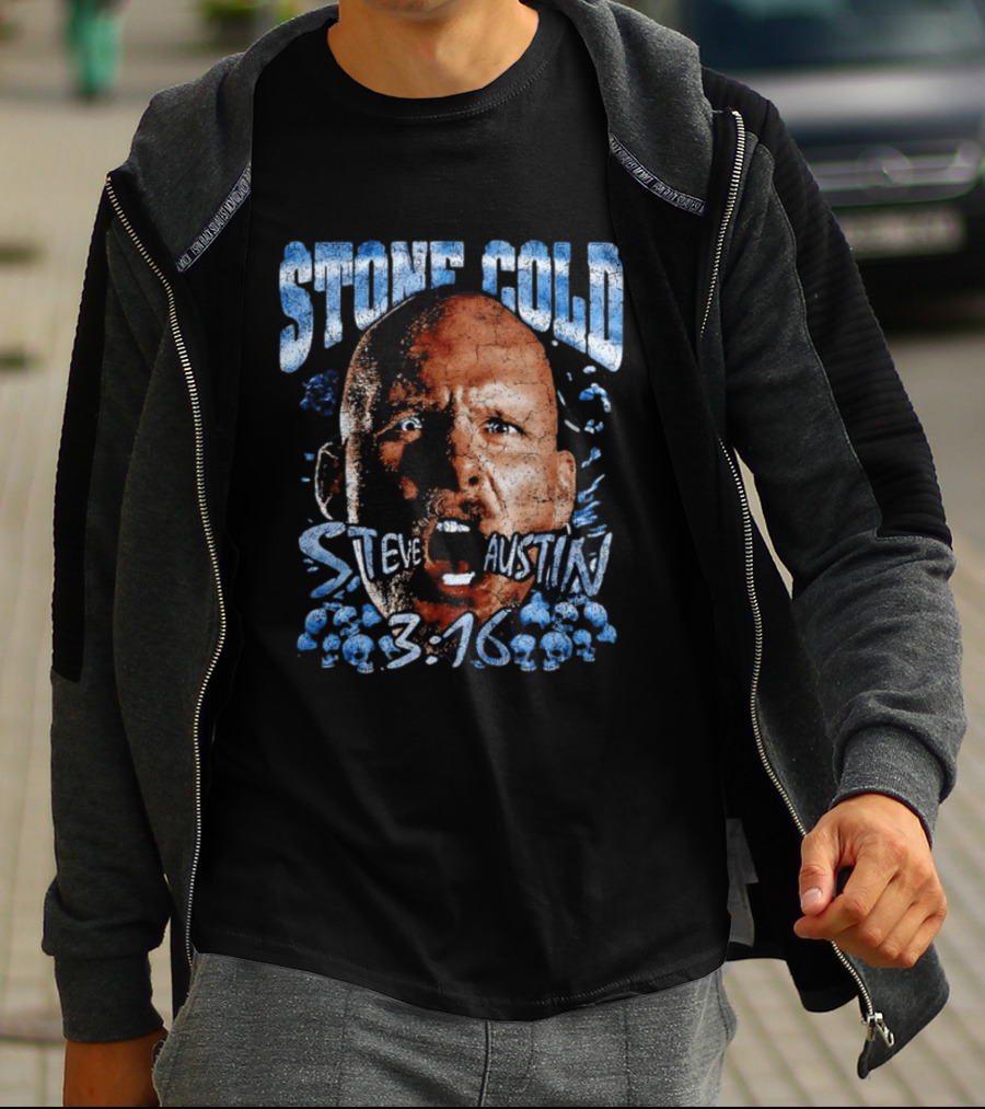 Stone Cold Steve Austin 3 16 Ice Blue Cracked Effect T-Shirt
