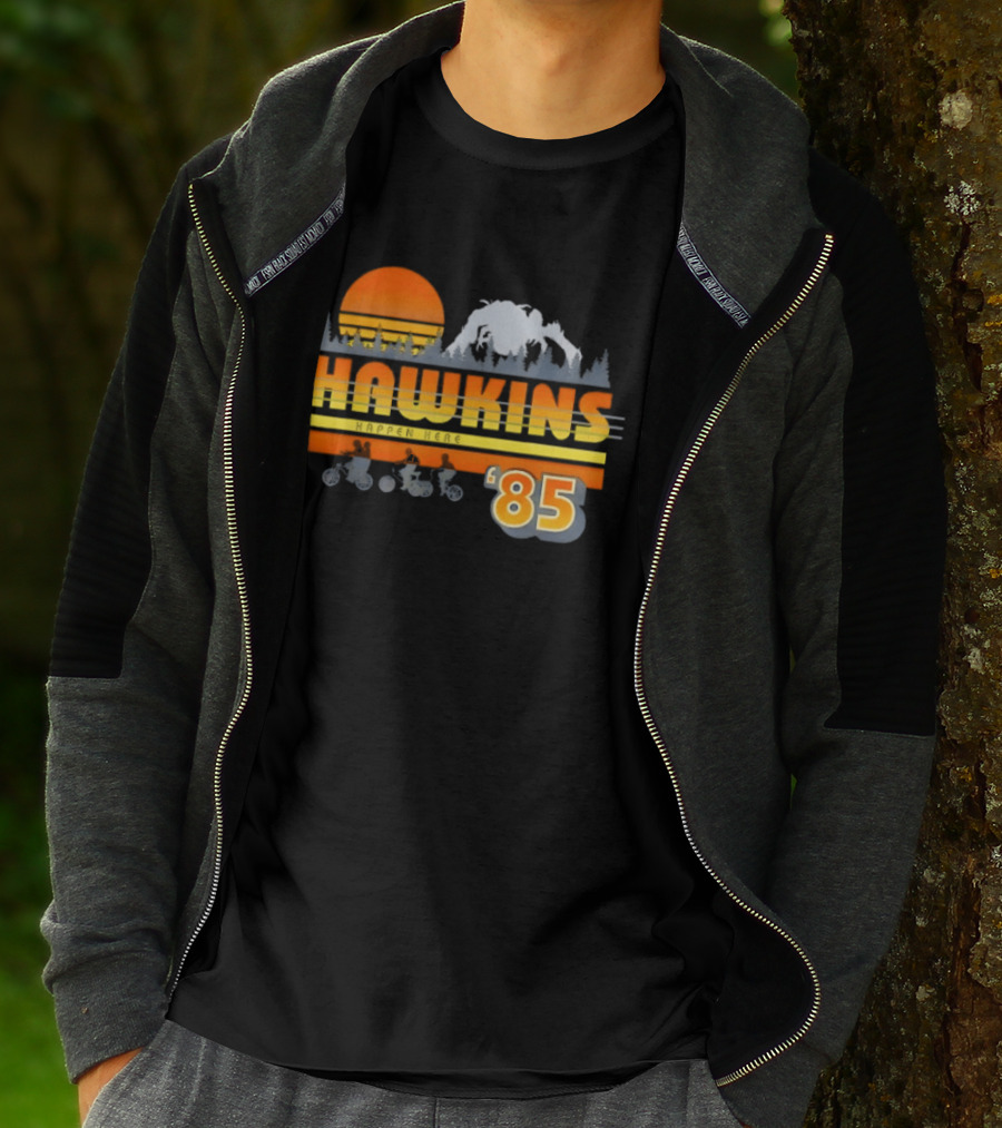 Hawkins Bikers Sunset Adventure Stranger Things 85 Demogorgon Forest T-Shirt