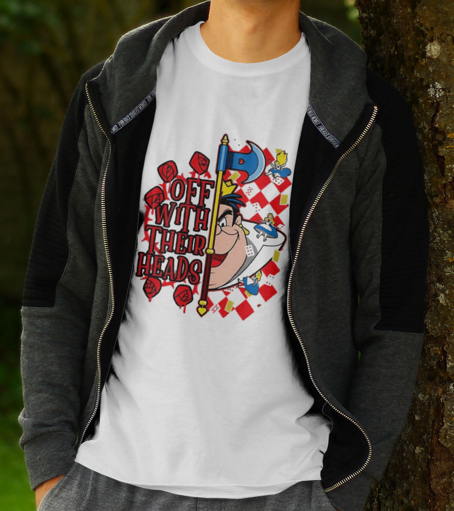 Off With Their Heads Queen Hearts Alice In Wonderland Axe Chessboard Cartoon T-Shirt
