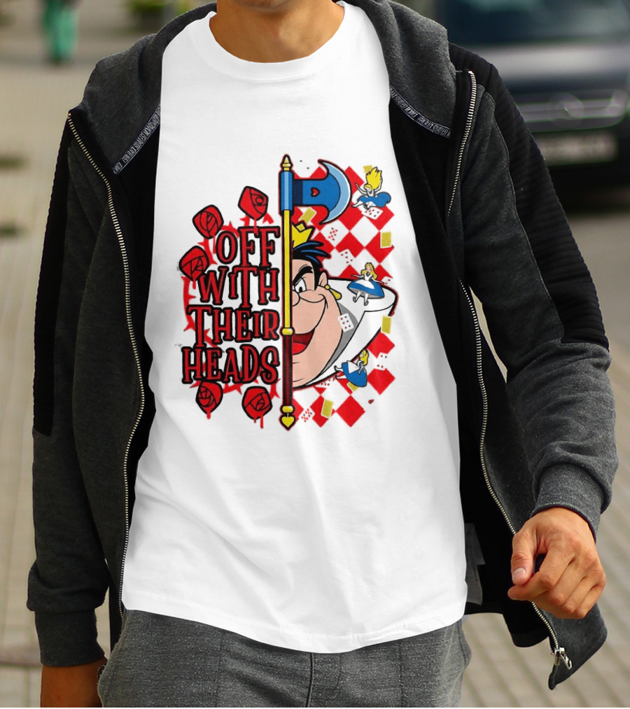 Off With Their Heads Queen Hearts Alice In Wonderland Axe Chessboard Cartoon T-Shirt