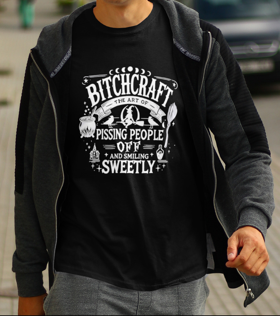 Bitchcraft Pissing People Off Smiling Sweetly Witches Cauldron Potion Moon Phases T-Shirt