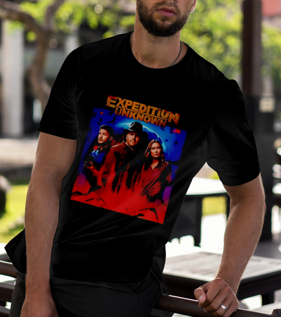 Expedition Unknown Cast In Bold Red And Blue Adventure T-Shirt
