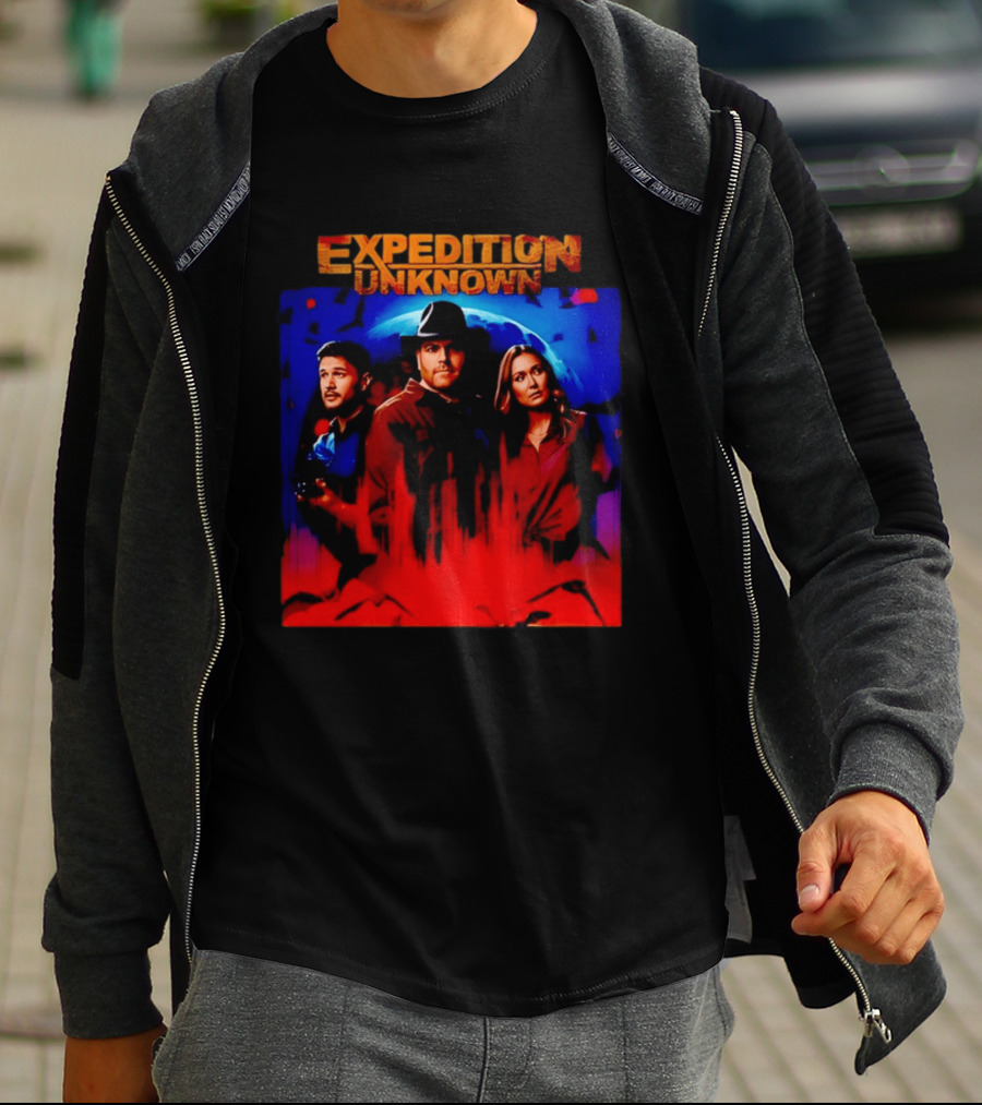 Expedition Unknown Cast In Bold Red And Blue Adventure T-Shirt