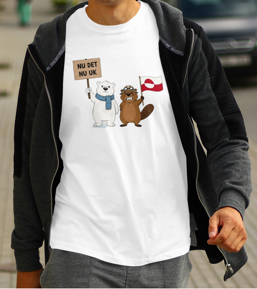 Nu Det Nuuk Greenland Is Not For Sale Polar Bear Beaver Flag T-Shirt