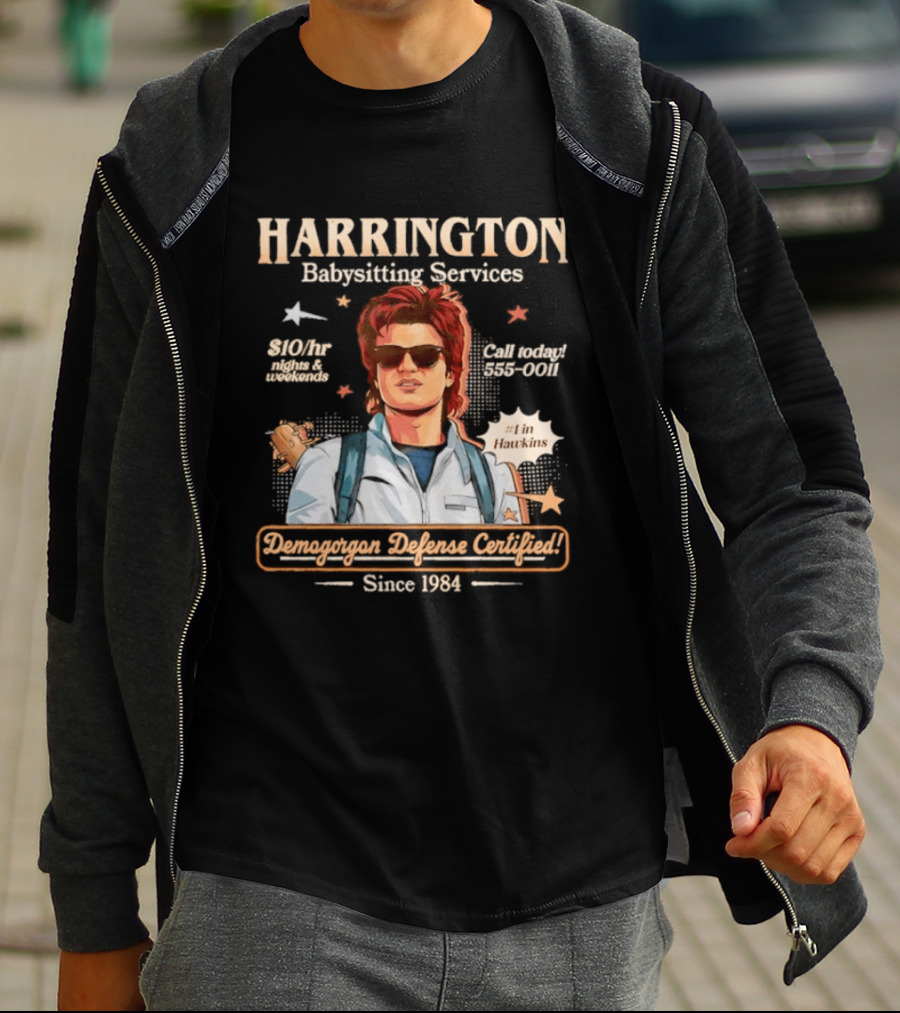 Harrington Babysitting Services Demogorgon Defense Certified Since 1984 Stranger Things Dustin Hawkins T-Shirt