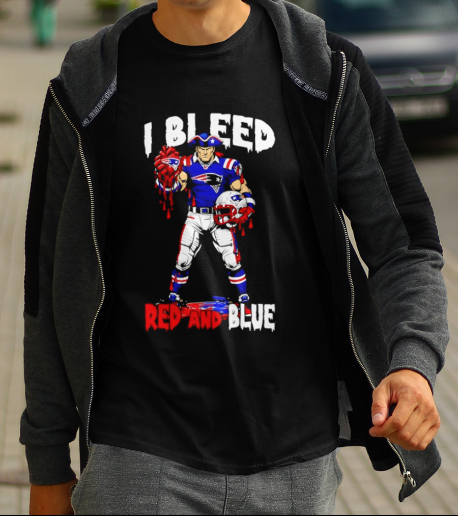 New England Patriots I Bleed Red And Blue NFL Fans Patriots Logo Football Player T-Shirt
