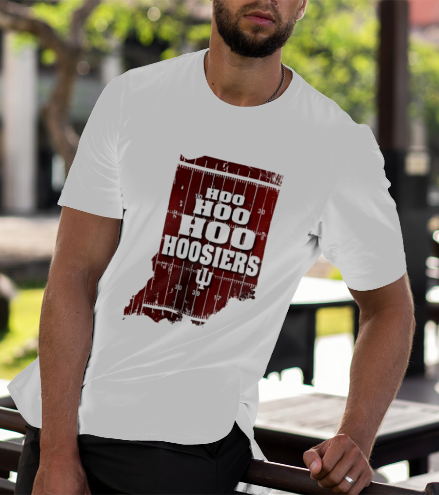 Indiana Map Hoo Hoo Hoo Hoosiers IU Block Letters T-Shirt