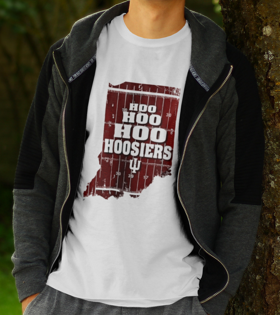 Indiana Map Hoo Hoo Hoo Hoosiers IU Block Letters T-Shirt