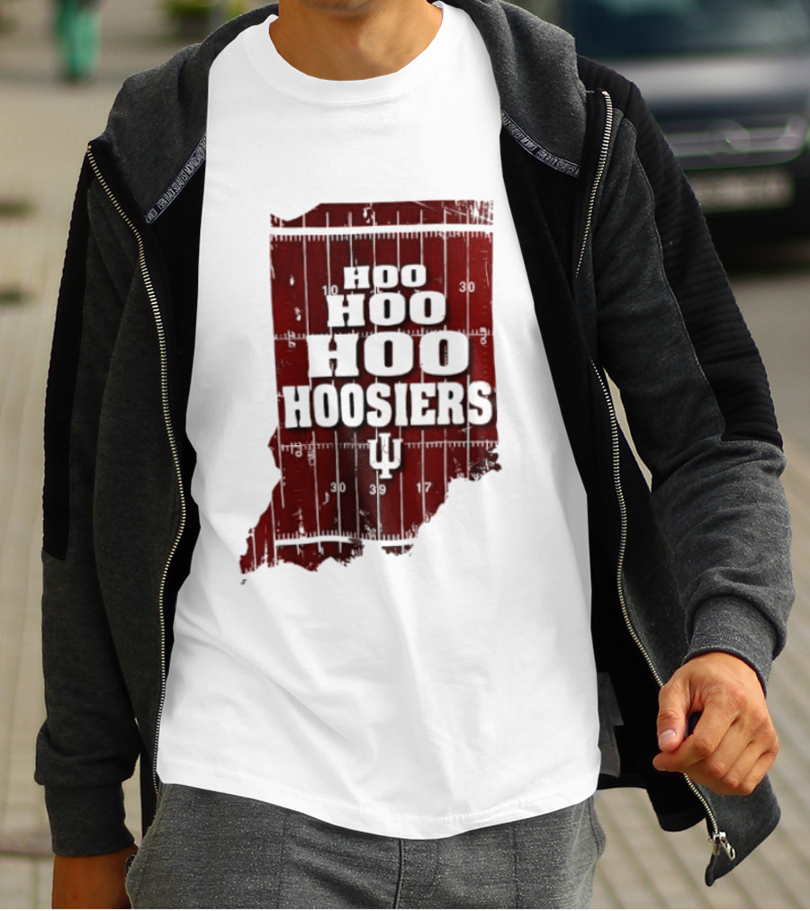 Indiana Map Hoo Hoo Hoo Hoosiers IU Block Letters T-Shirt