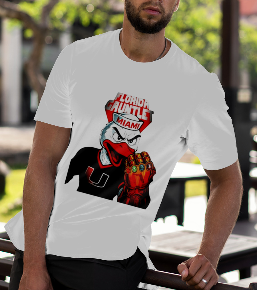 Miami Hurricanes Florida Gauntlet Mascot Iron Glove Infinity Stones T-Shirt
