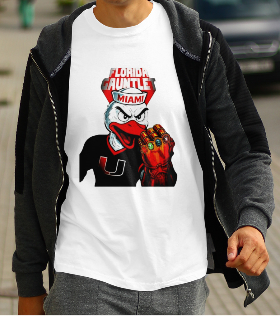 Miami Hurricanes Florida Gauntlet Mascot Iron Glove Infinity Stones T-Shirt