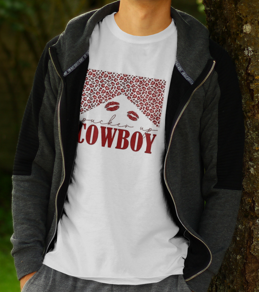 Pucker Up Cowboy Leopard Valentine's Day Lips T-Shirt