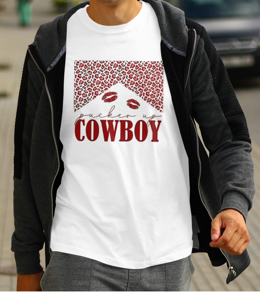 Pucker Up Cowboy Leopard Valentine's Day Lips T-Shirt