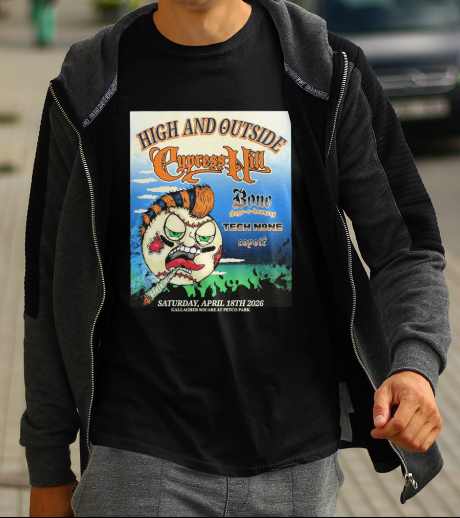High And Outside Cypress Hill Bone Thugs N Harmony Tech N9ne Coyote Gallagher Square Petco Park April 18 2026 T-Shirt