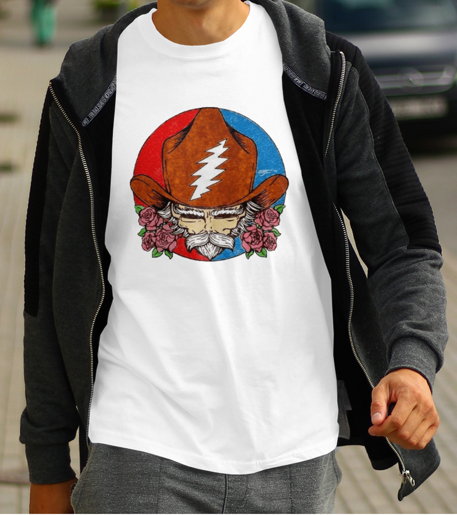 Bob Weir Cowboy Hat Grateful Dead Stealie Roses T-Shirt