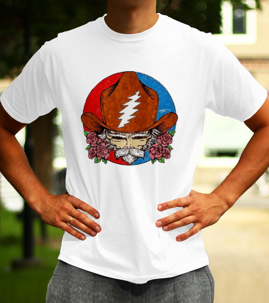 Bob Weir Cowboy Hat Grateful Dead Stealie Roses T-Shirt