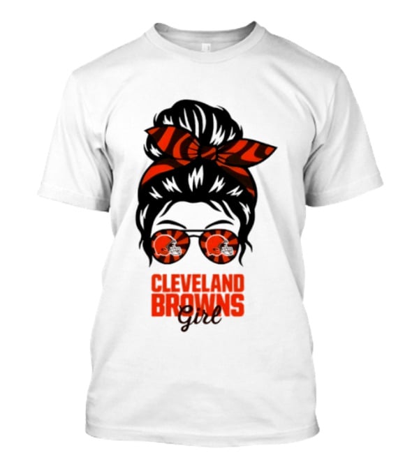 Cleveland Browns Fan Messy Bun Sunglasses T-Shirt