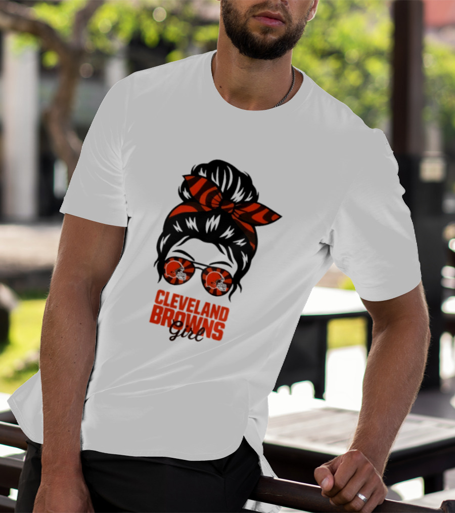 Cleveland Browns Fan Messy Bun Sunglasses T-Shirt