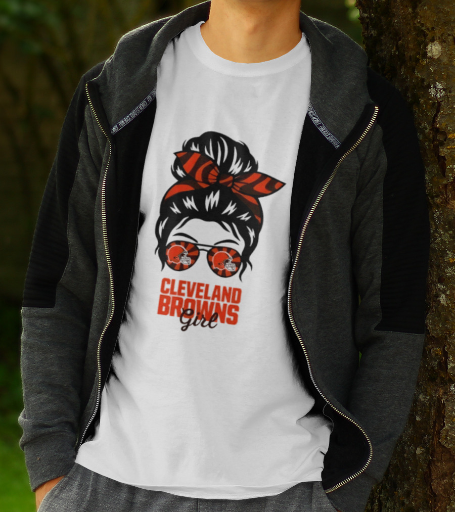 Cleveland Browns Fan Messy Bun Sunglasses T-Shirt