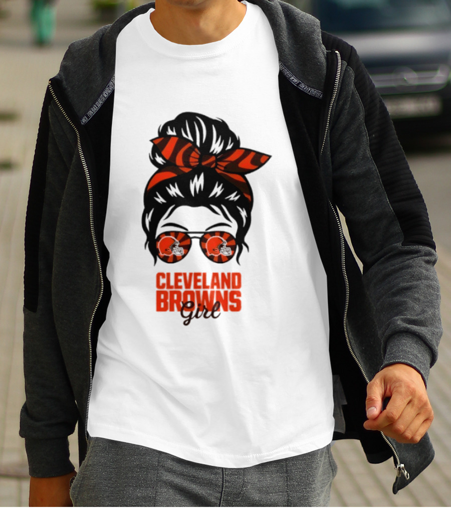 Cleveland Browns Fan Messy Bun Sunglasses T-Shirt
