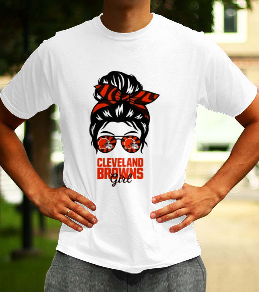 Cleveland Browns Fan Messy Bun Sunglasses T-Shirt