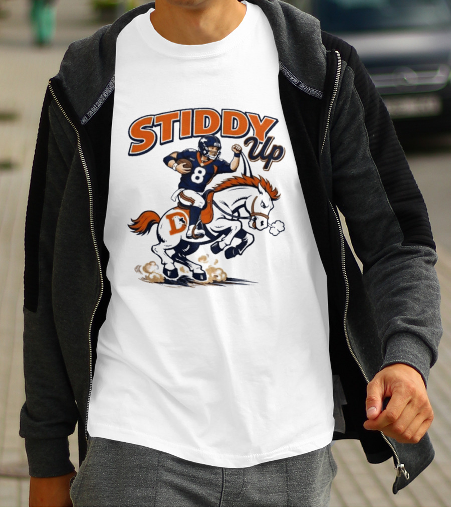 Jarrett Stidham Denver Broncos Stiddy Up Horseback Touchdown T-Shirt