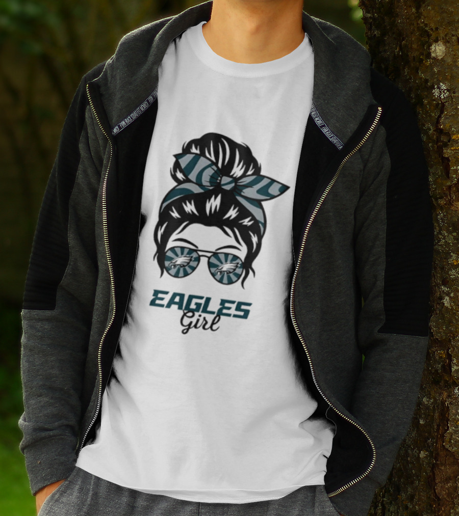 Philadelphia Eagles Girl Messy Bun Glasses Fan Pride Trend T-Shirt
