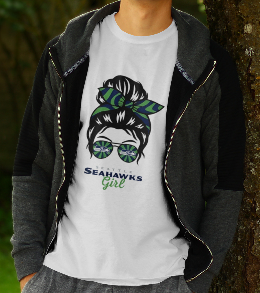 Seattle Seahawks Girl Messy Bun Glasses Team Spirit Fan Gear T-Shirt