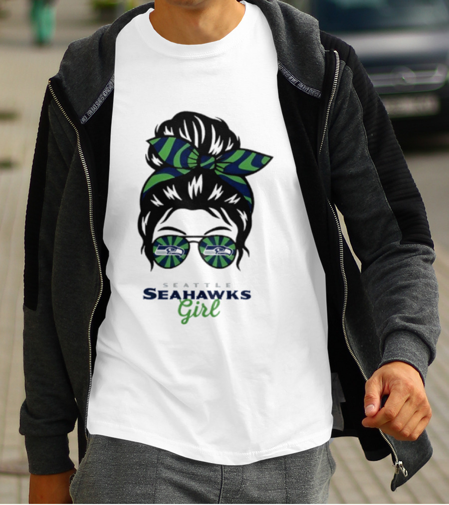 Seattle Seahawks Girl Messy Bun Glasses Team Spirit Fan Gear T-Shirt