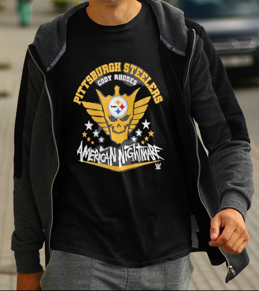 Pittsburgh Steelers Cody Rhodes American Nightmare Skull Wings Stars T-Shirt