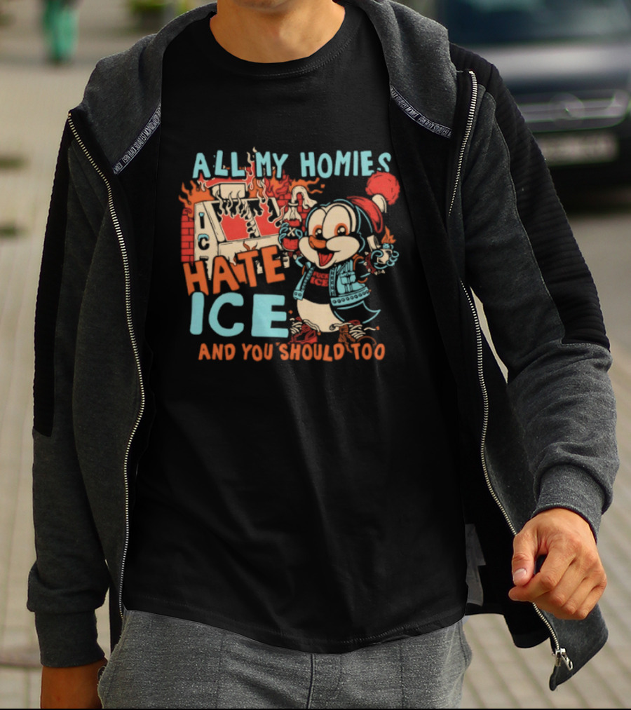 ALL MY HOMIES HATE ICE AND YOU SHOULD TOO Cartoon Character Winter Hat T-Shirt