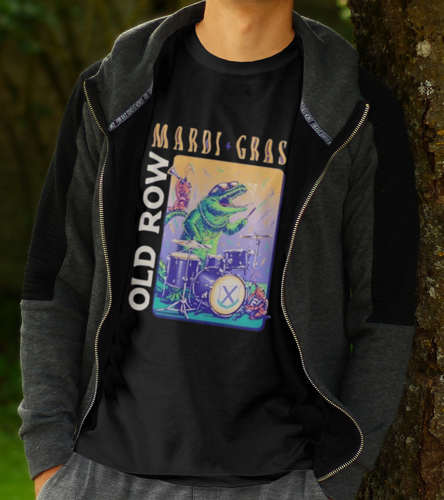 Mardi Gras Gator Playing Drums Old Row Celebration T-Shirt