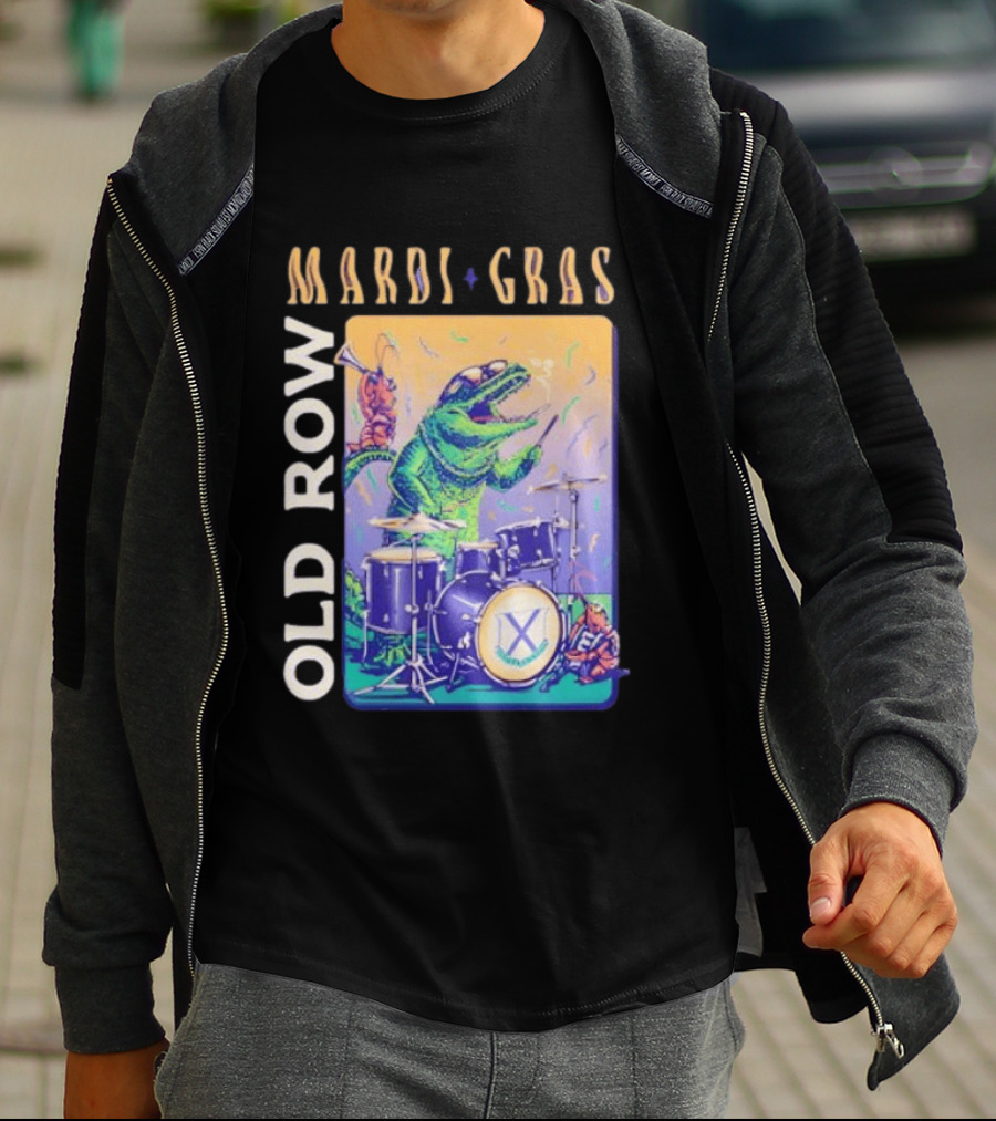 Mardi Gras Gator Playing Drums Old Row Celebration T-Shirt