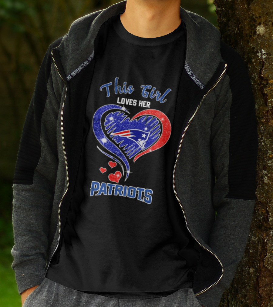 This Girl Loves Her New England Patriots Heart Sparkle T-Shirt
