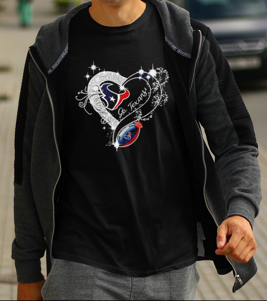 Houston Texans Heart Diamond Football Go Texans T-Shirt