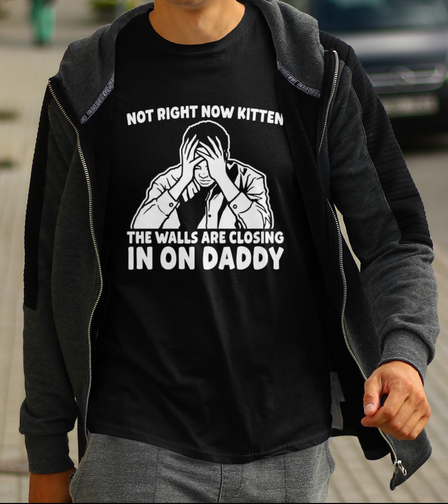 Not Right Now Kitten The Walls Are Closing In On Daddy Stress Humor T-Shirt