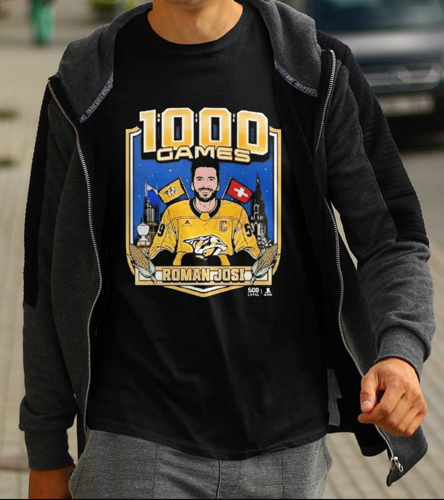 Roman Josi 1000 Games Nashville Predators Captain NHLPA Licensed 500 LEVEL T-Shirt